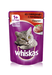 Whiskas для кошек паштет из говядины с печенью 85 гр.